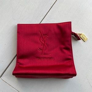 YSL red satin zipper clutch